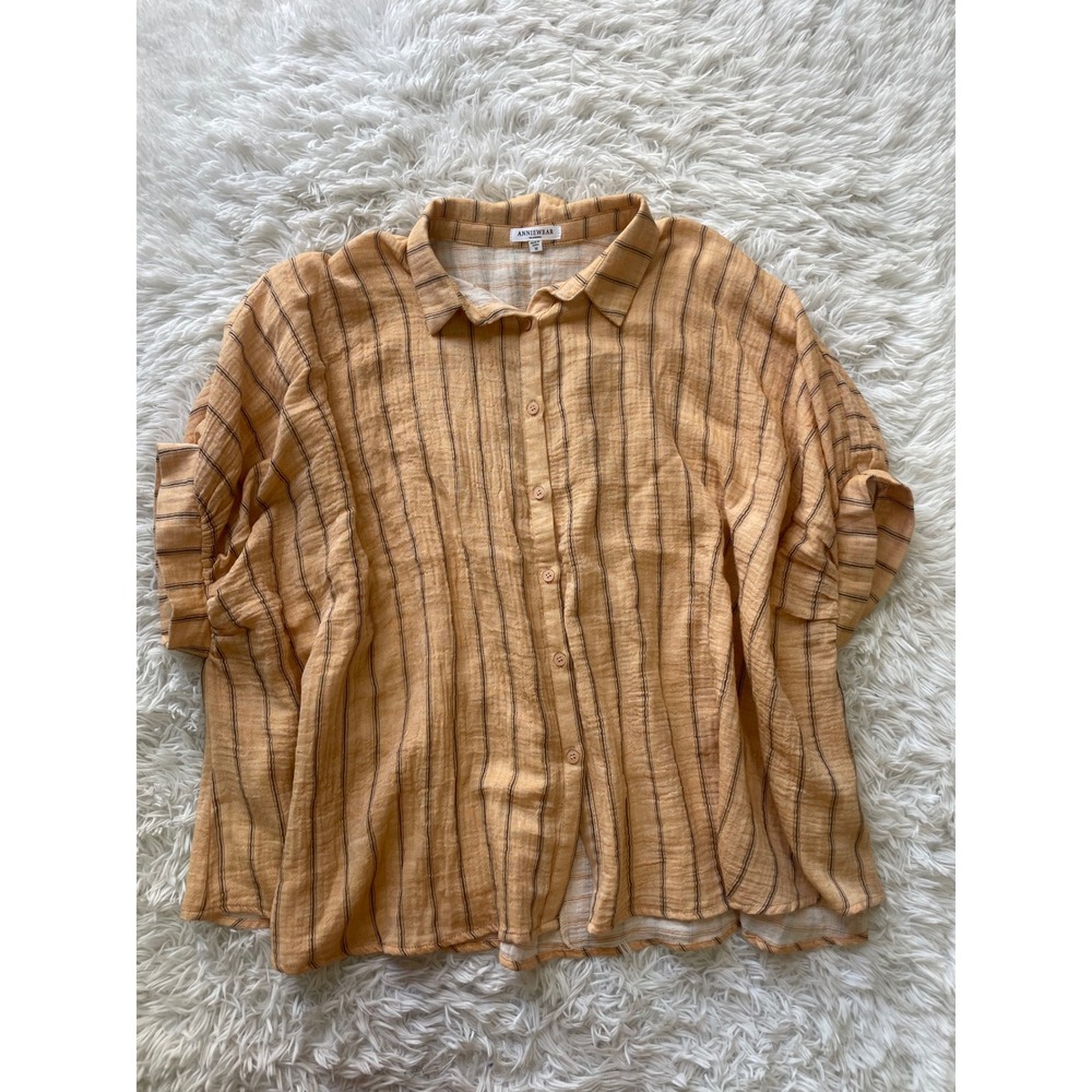 Anniewear 100% Cotton Easy Breeze Striped Gauze Button Down Shirt